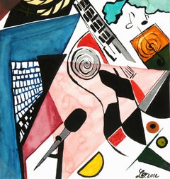 Abstraktes abstraktes Aquarell - La Guitare (Die Gitarre)