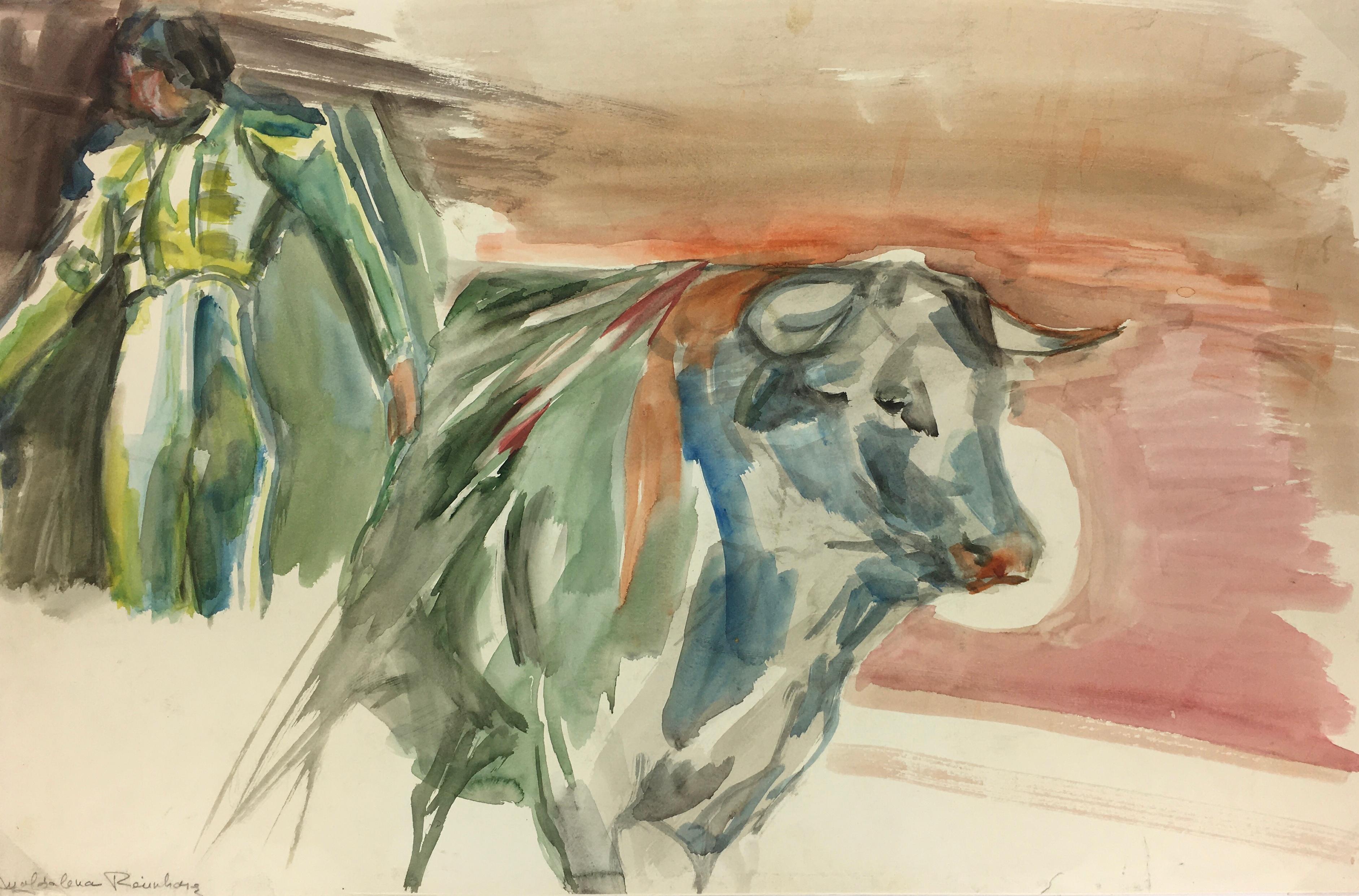 Magdalena Reinharez Figurative Art - Watercolor Bullfight Painting - The Matador