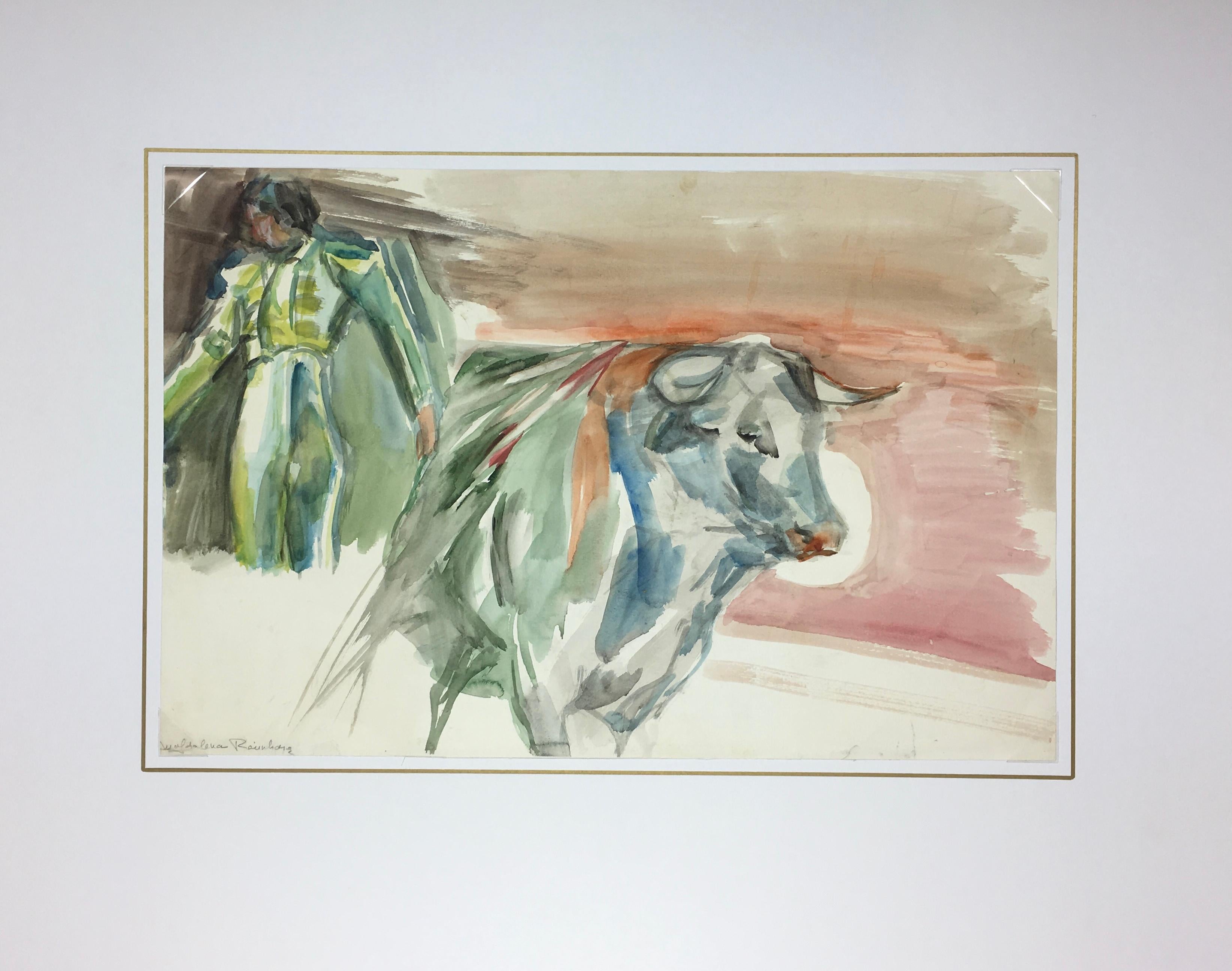 bull watercolor painting