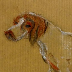 Dessin au crayon pour crayon, croquis - Louisette Poirier, Le chien de chasse, vers 1960