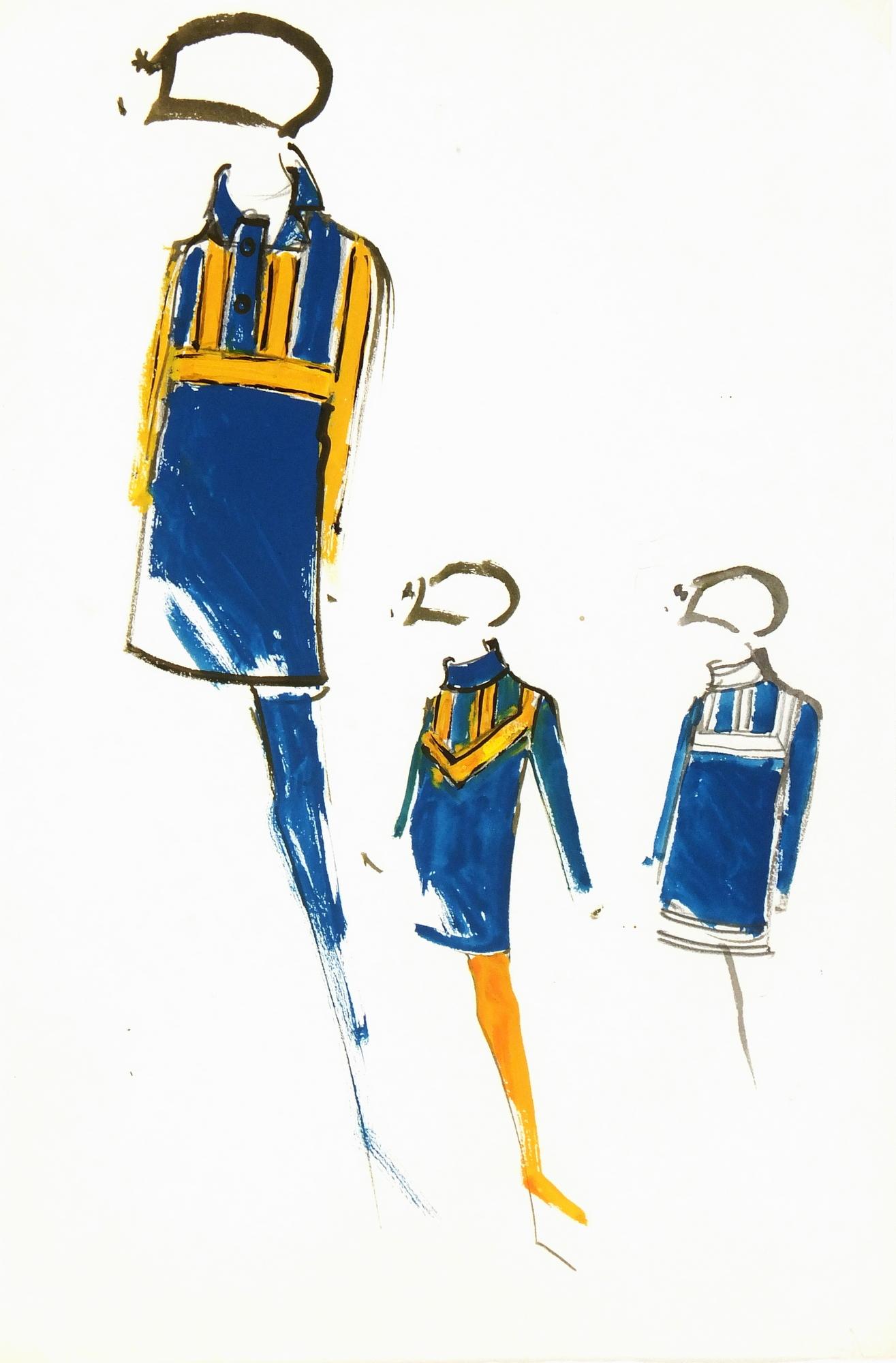 Pierre Balmain Figurative Art - Vintage Balmain French Fashion Sketch - Couture Coat, c. 1960