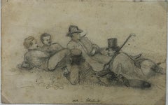 19th Century French Pencil Drawing - Men at Rest