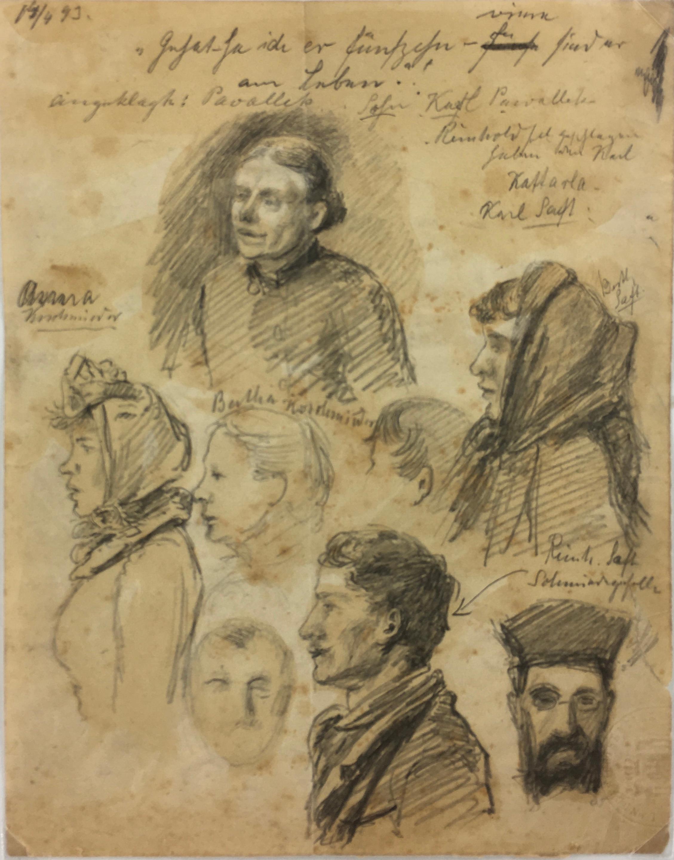 Unknown Figurative Art – Zeichnung mit abstraktem Bleistift - Porträtstudien