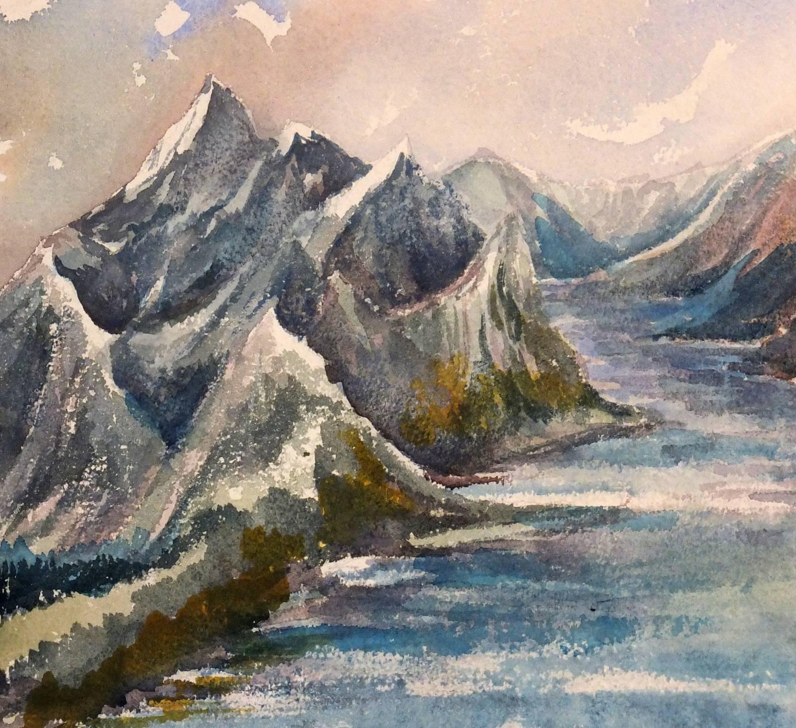 Watercolor Painting - High Alpine Lake Landscape - Art by Alfred Siegris