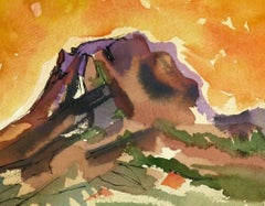 Watercolor - Fiery Mountain Top Landscape