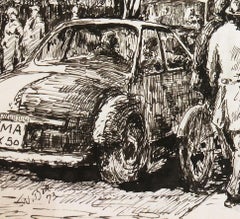 Pen and Ink Street Scene - Afternoon Stroll Through Town