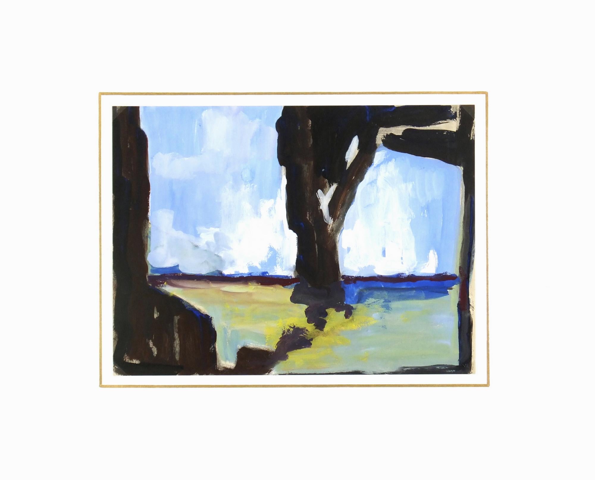 Modern Abstract Landscape with Blues, Greens, and Yellows For Sale 1