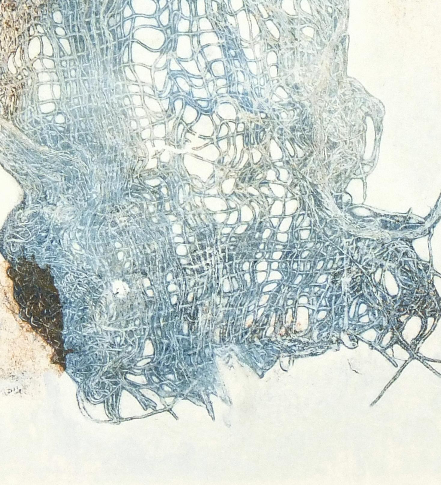 Blue Lacey Abstract - Gray Abstract Painting by Unknown