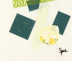 English Modern  Geometric Collage Blues, Greens, and Yellows