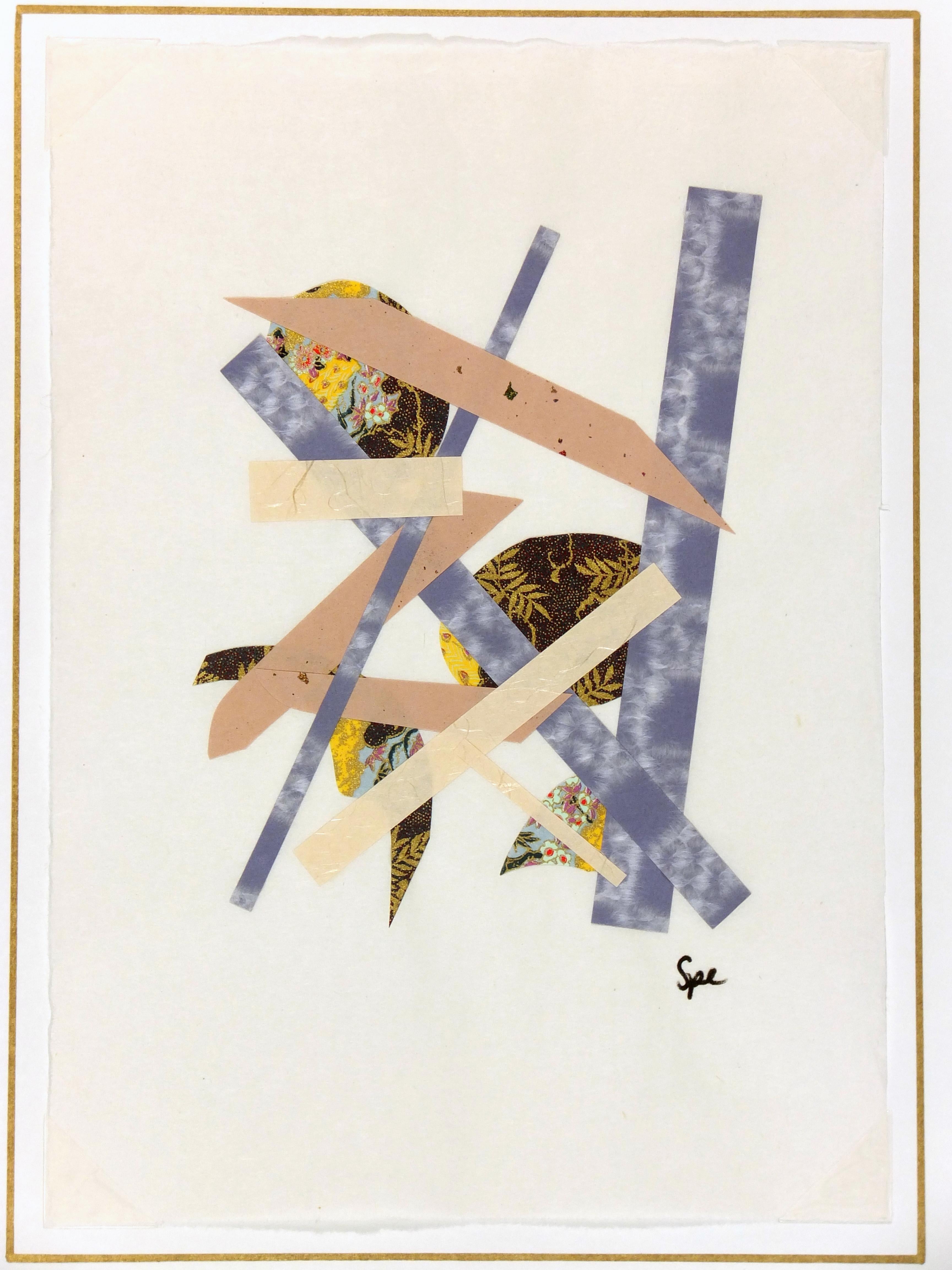 Collage géométrique moderne anglais violet, or et beige en vente 1