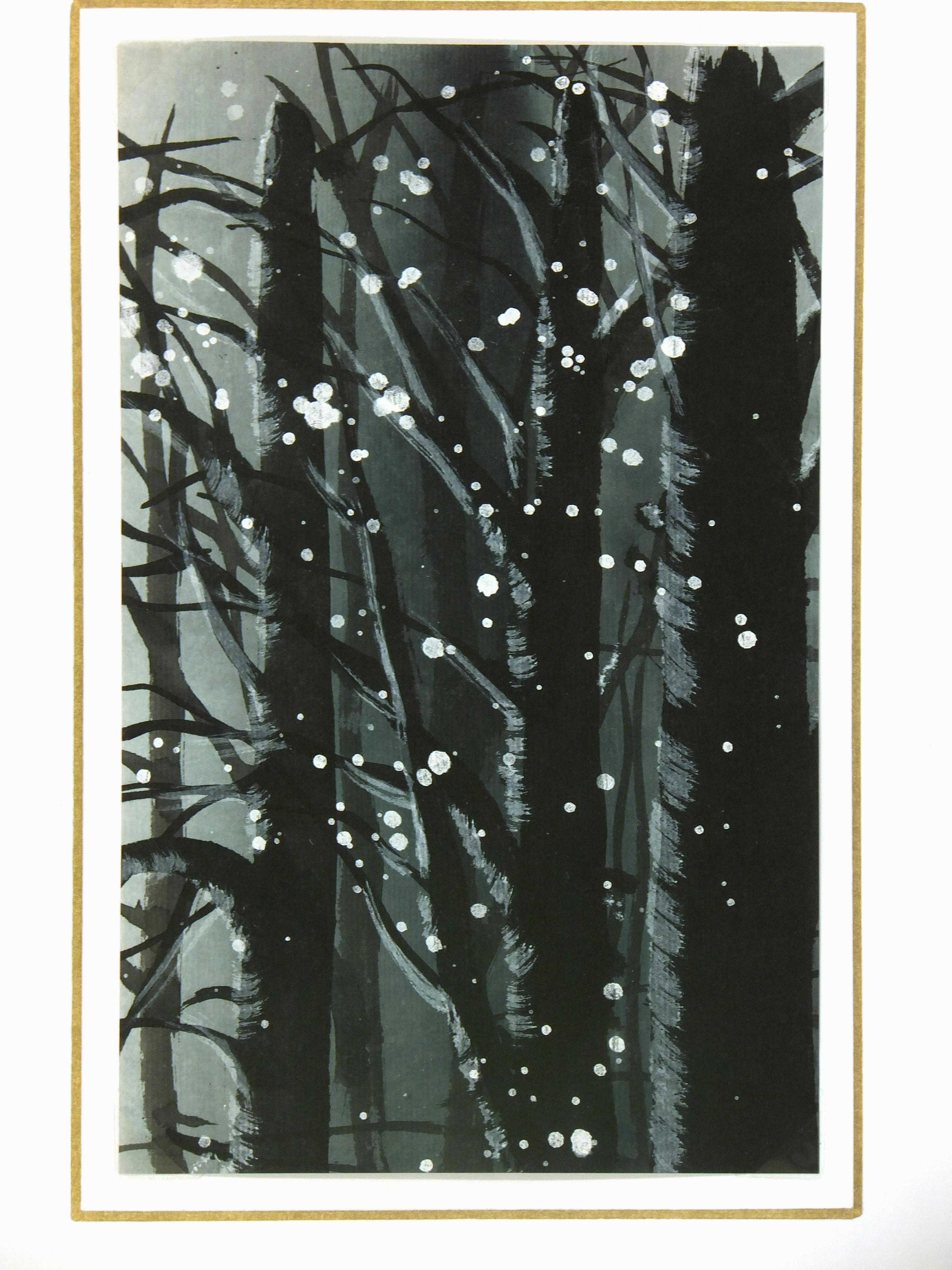 Landscape Gouache - Winter Forest Snow - Black Landscape Art by Unknown