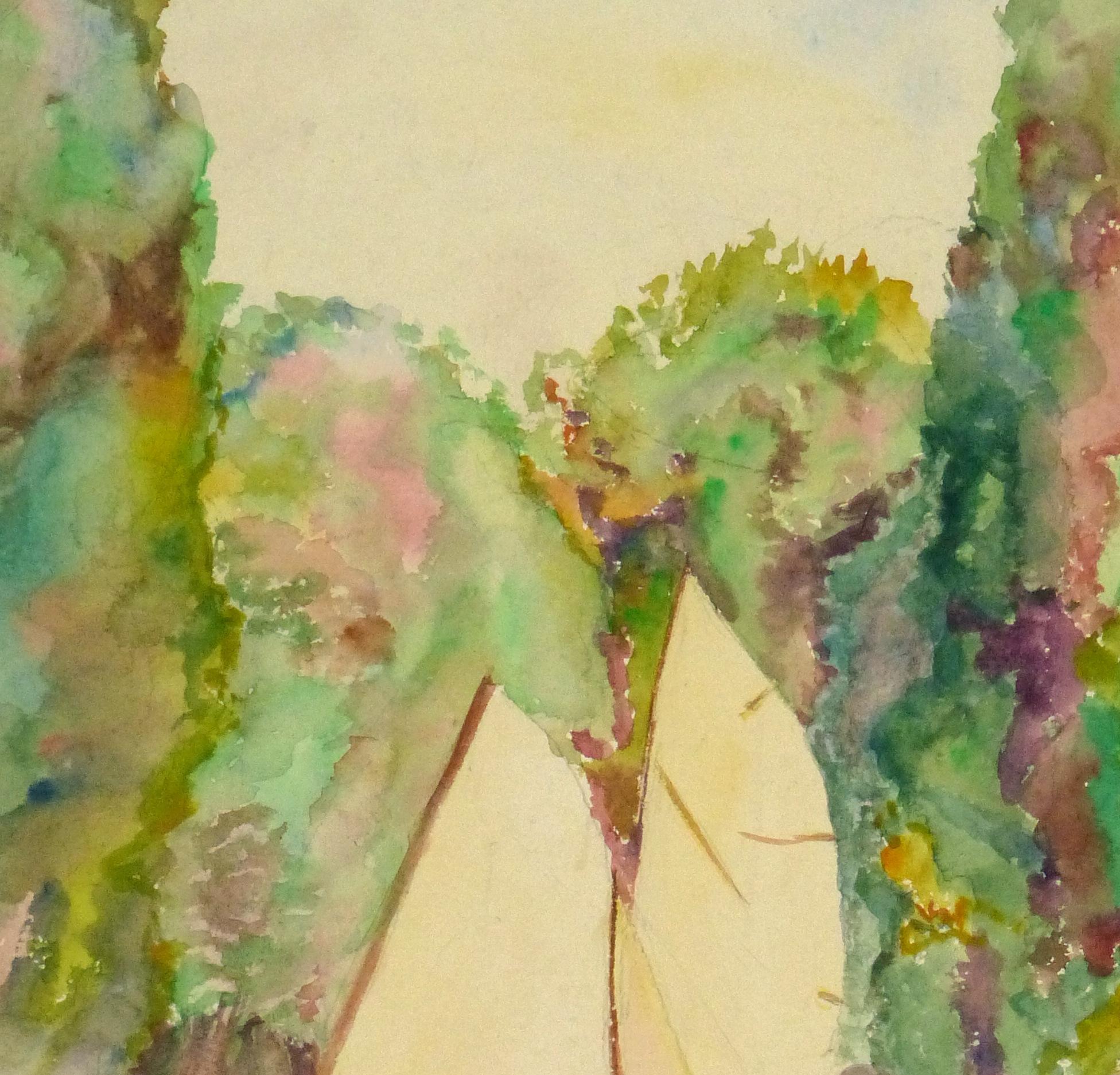 Aquarelle de bord de lac - Voiliers sur le lac - Art de Erika Schob