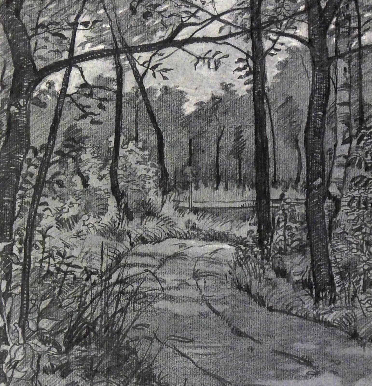German Pencil Landscape - The Country Road Less Traveled - Art by Unknown