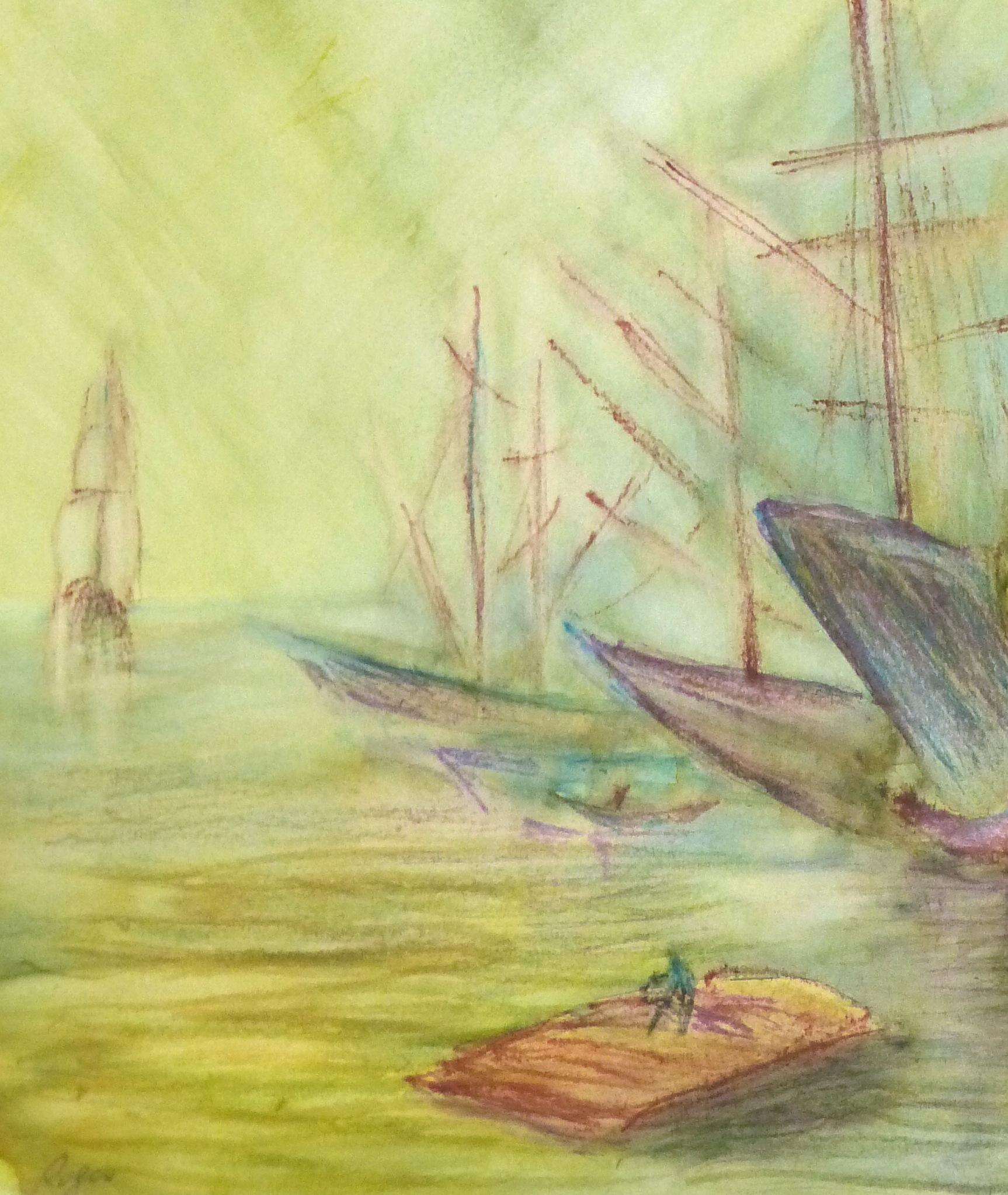 Abstract Watercolor - Painting of Ships - Art by Unknown