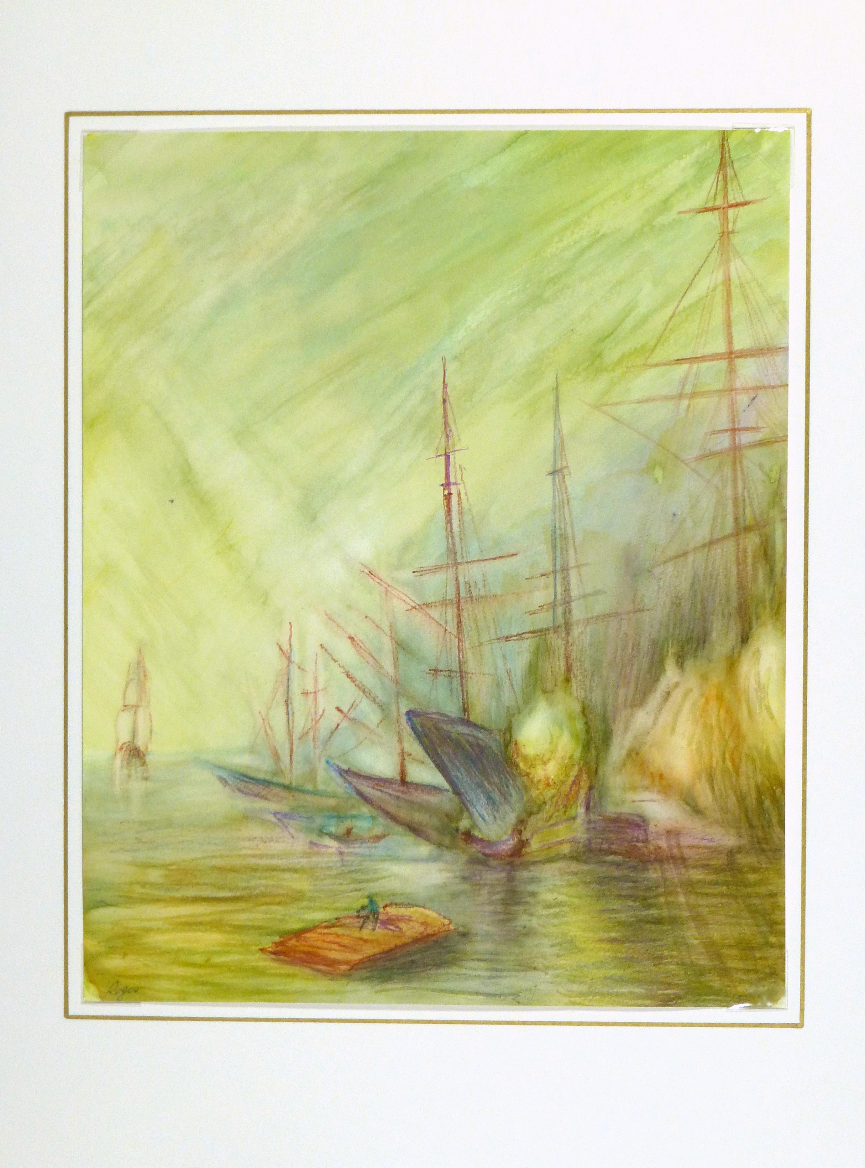 ship watercolor painting