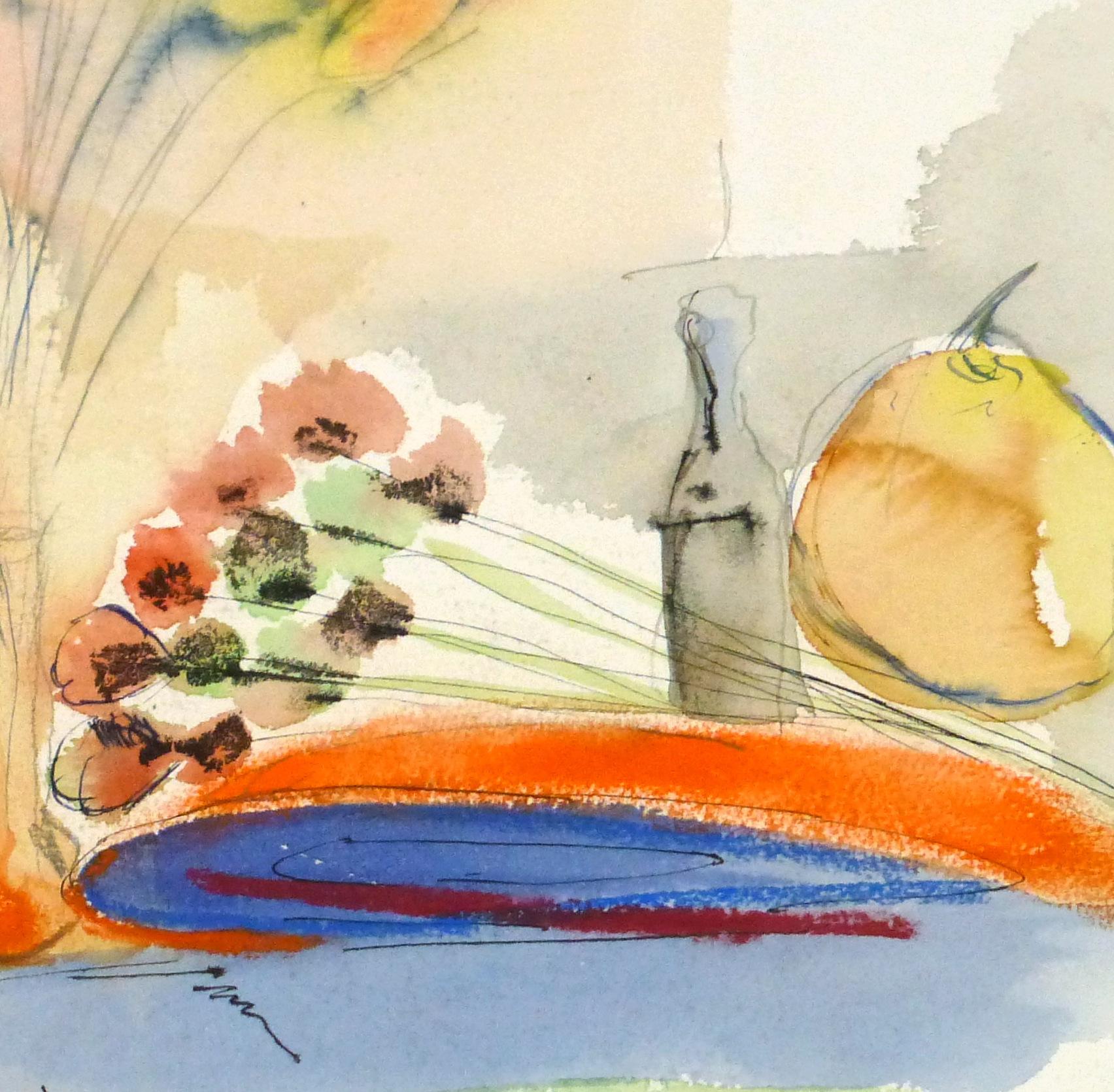 Watercolor Still Life - Golden Tablescape - Beige Still-Life by Unknown