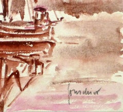 French Seascape - Sailing Vessel in Crimson Tide