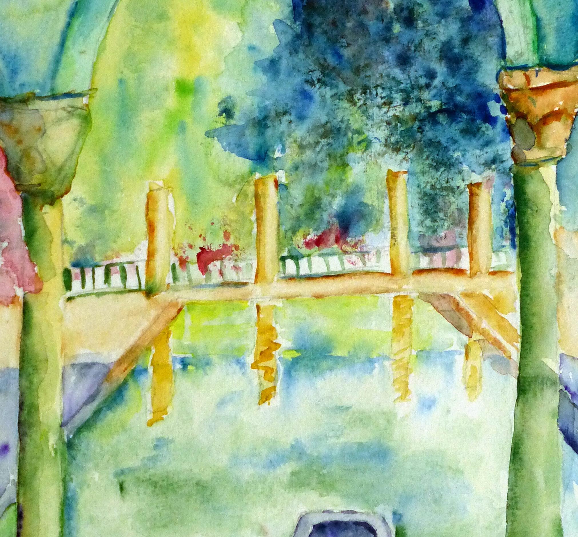 French Watercolor - Italian Villa Pool - Art by Monique Tachdjian
