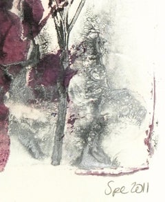 Pittura ad acquerello inglese di colore viola e grigio - Impressioni astratte di foglie