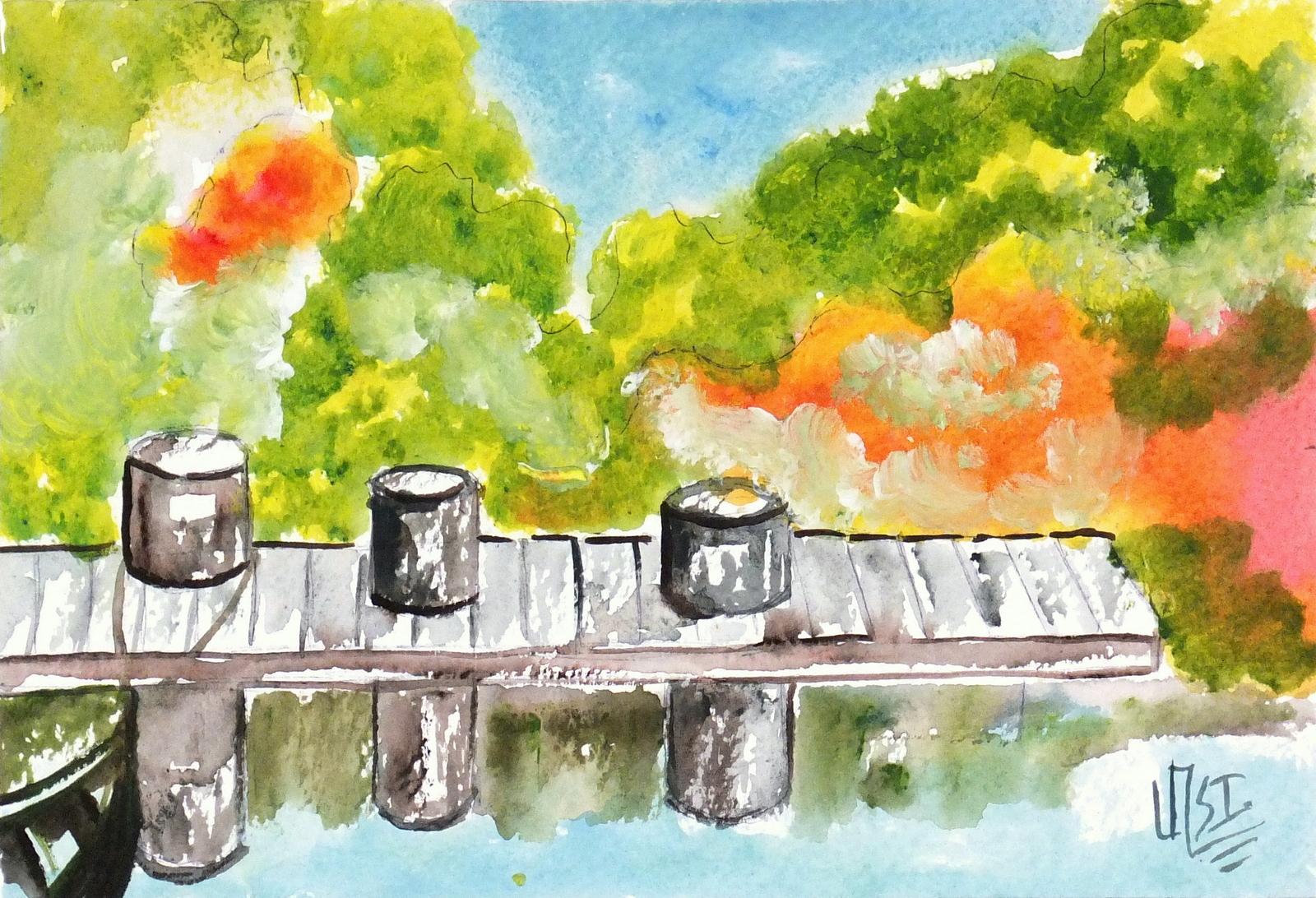 Vibrant Mexican Watercolor Painting - The Boat Dock