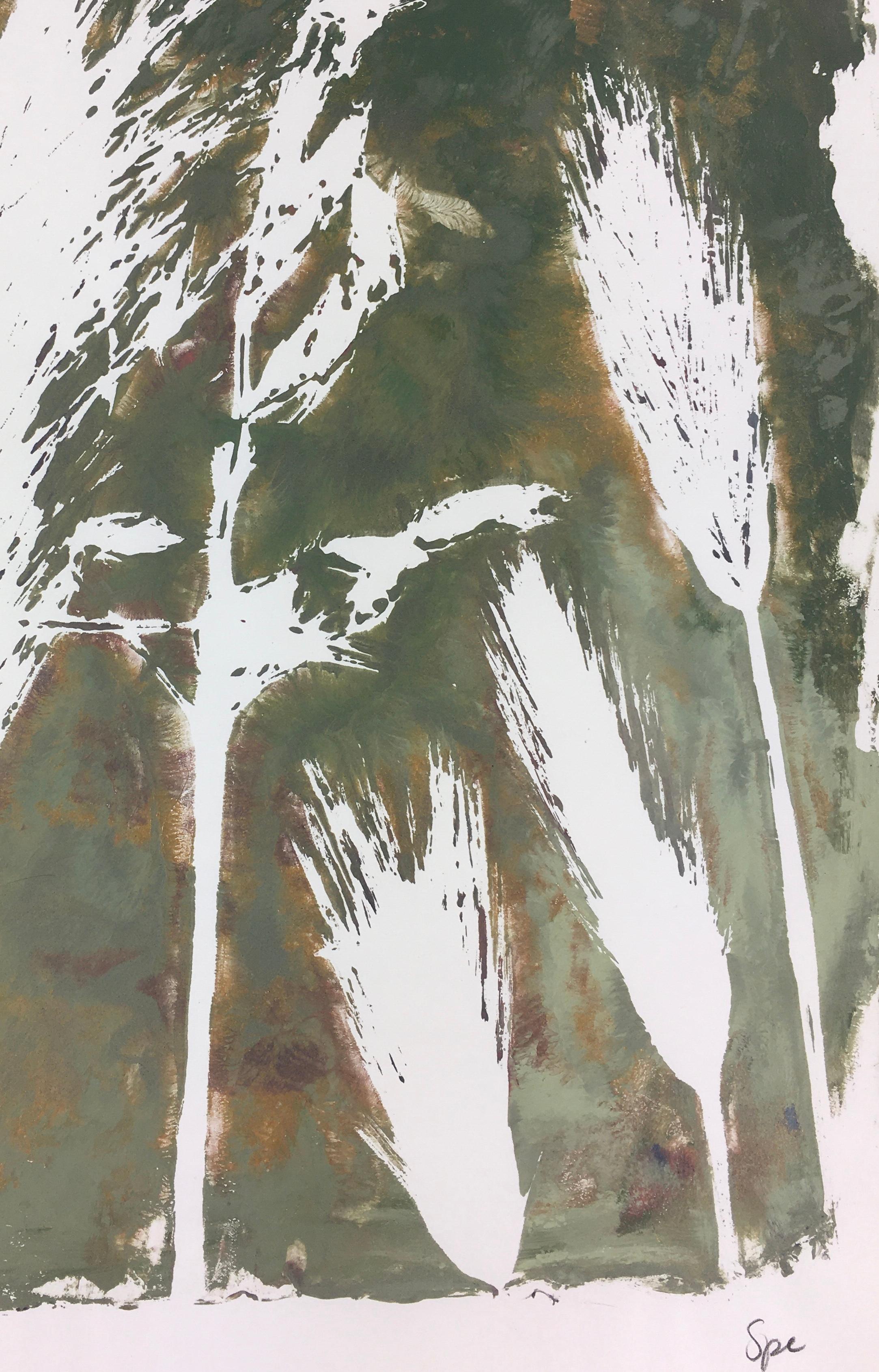 English Abstract Painting - Modern Grass - Gray Still-Life Painting by Spe 