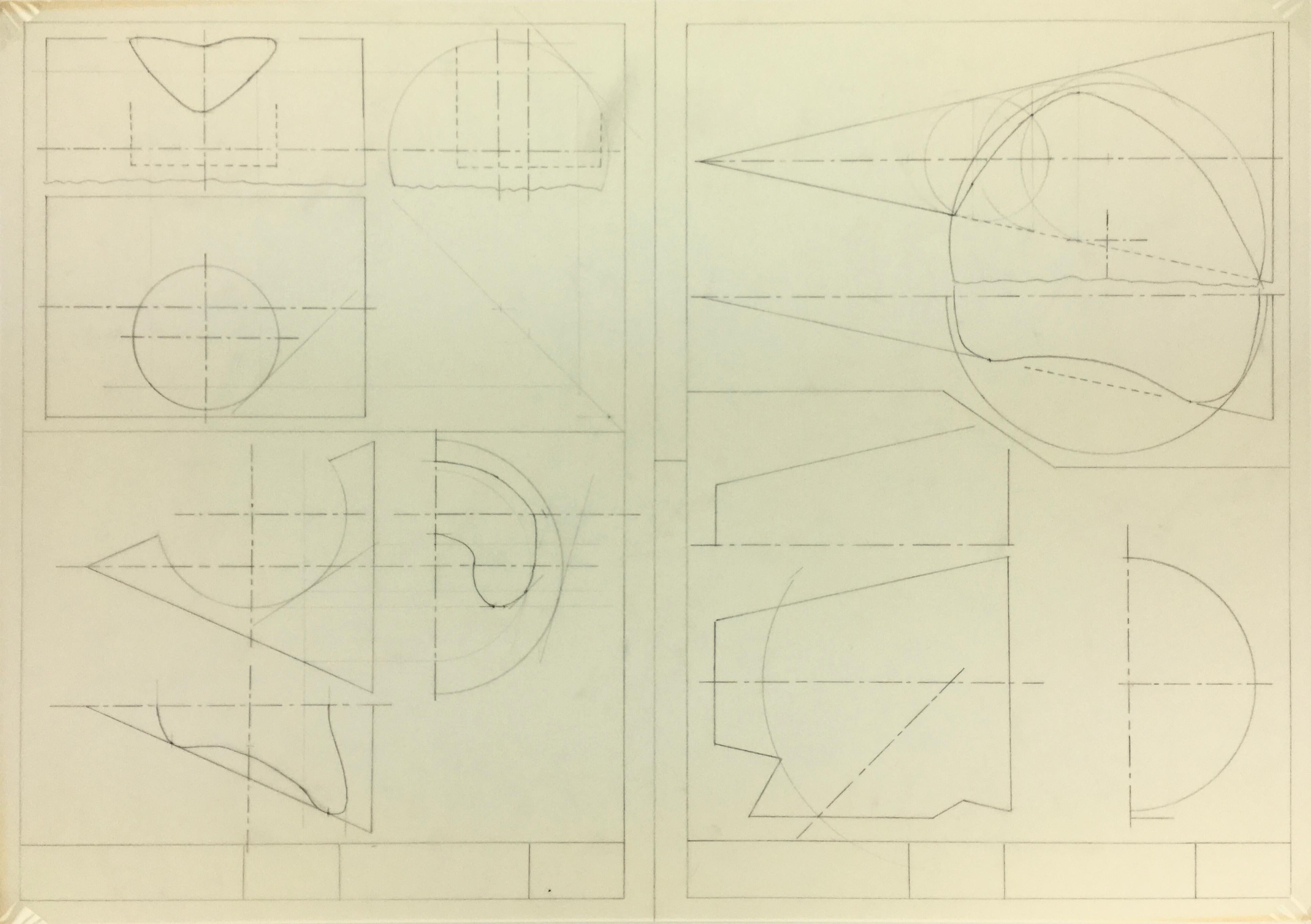 Unknown Figurative Art - French Geometric Technical Drawing