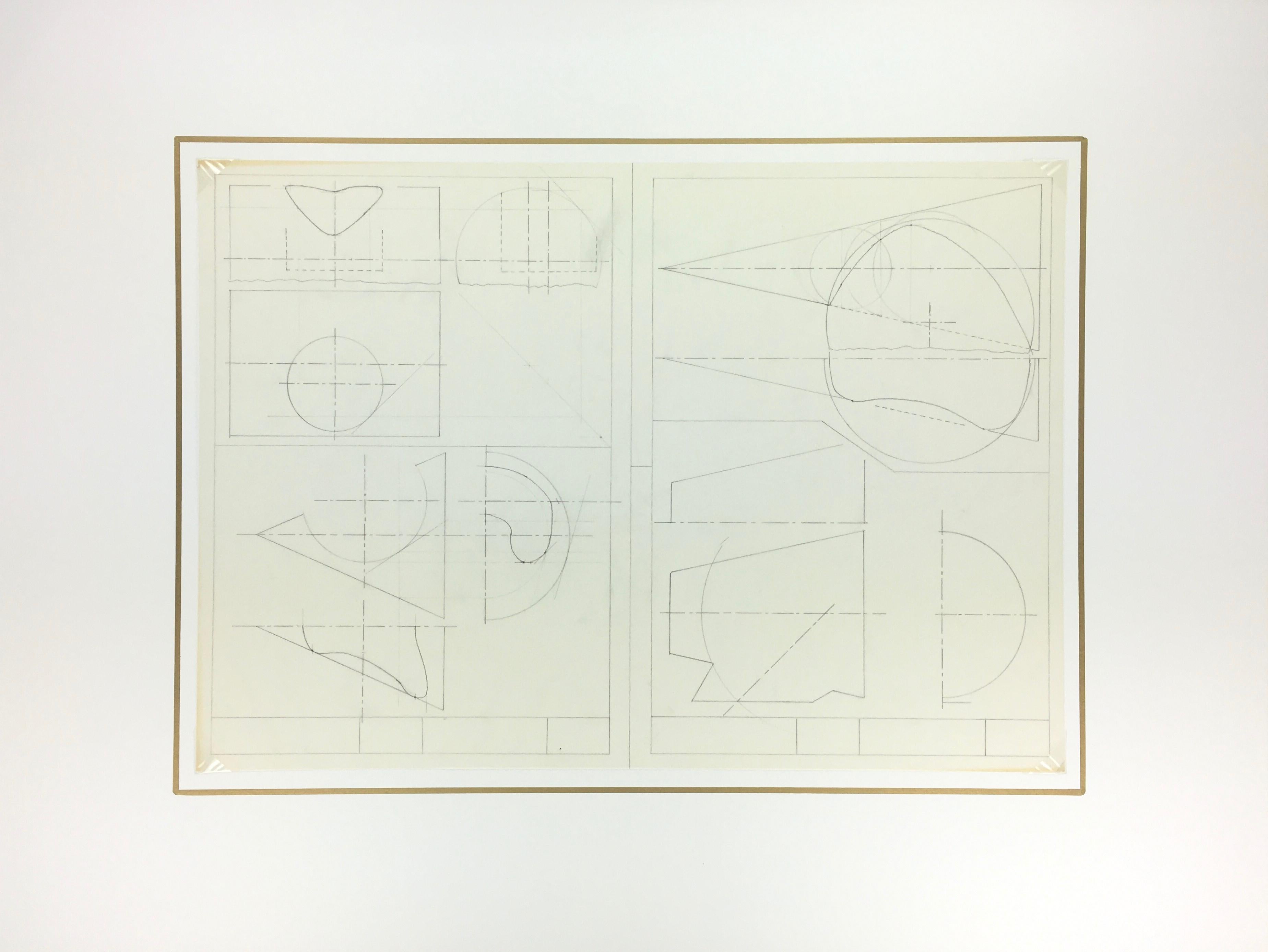 French Geometric Technical Drawing - Beige Figurative Art by Unknown