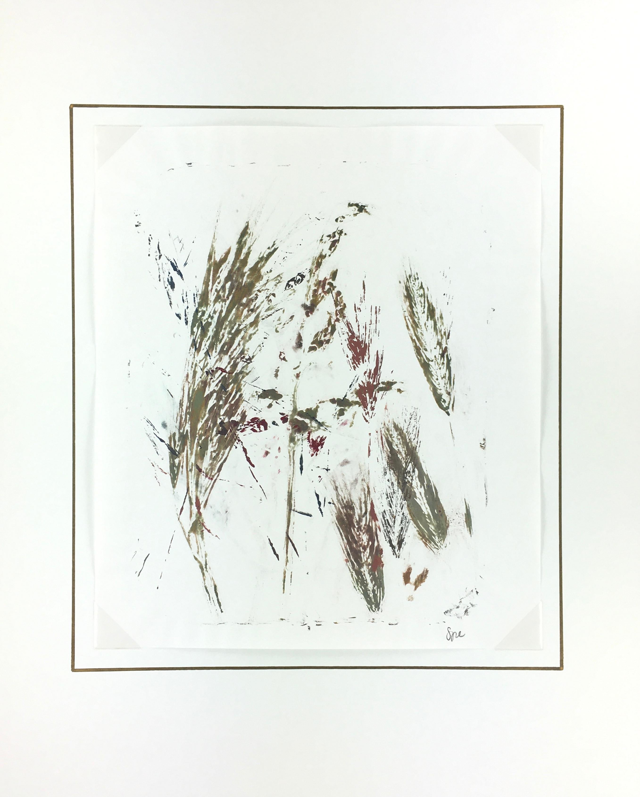 Englisches abstraktes englisches Gemälde - Modernes Gras (Beige), Still-Life Painting, von Spe 