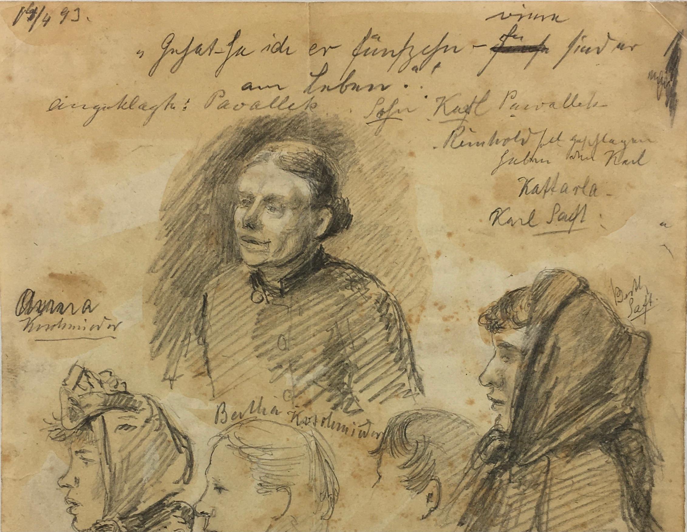 Zeichnung mit abstraktem Bleistift - Porträtstudien – Art von Unknown