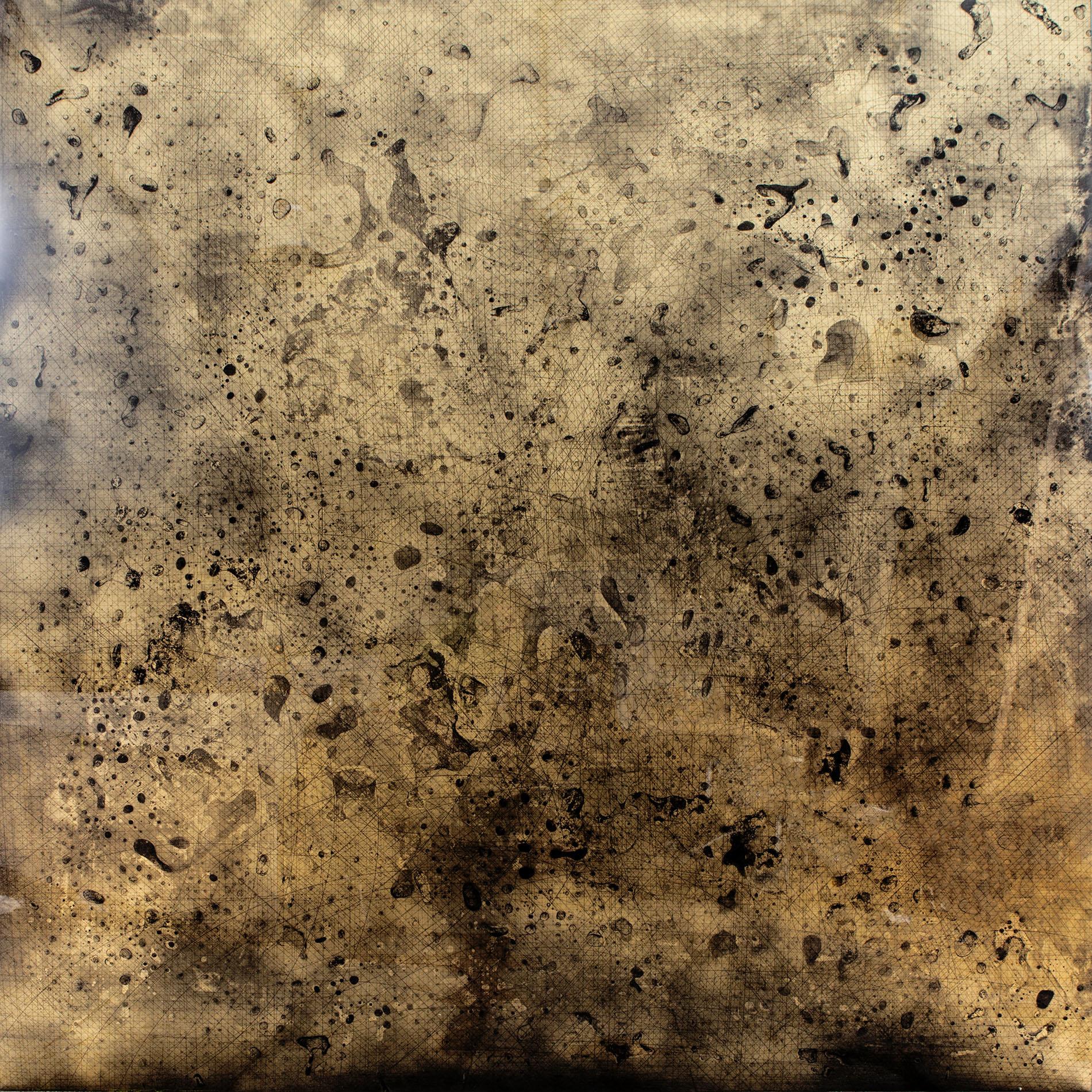 “GOLD SCRATCH” Painting Contemporary Black Ink Gold Pedro Peña - Mixed Media Art by Pedro Peña Gil