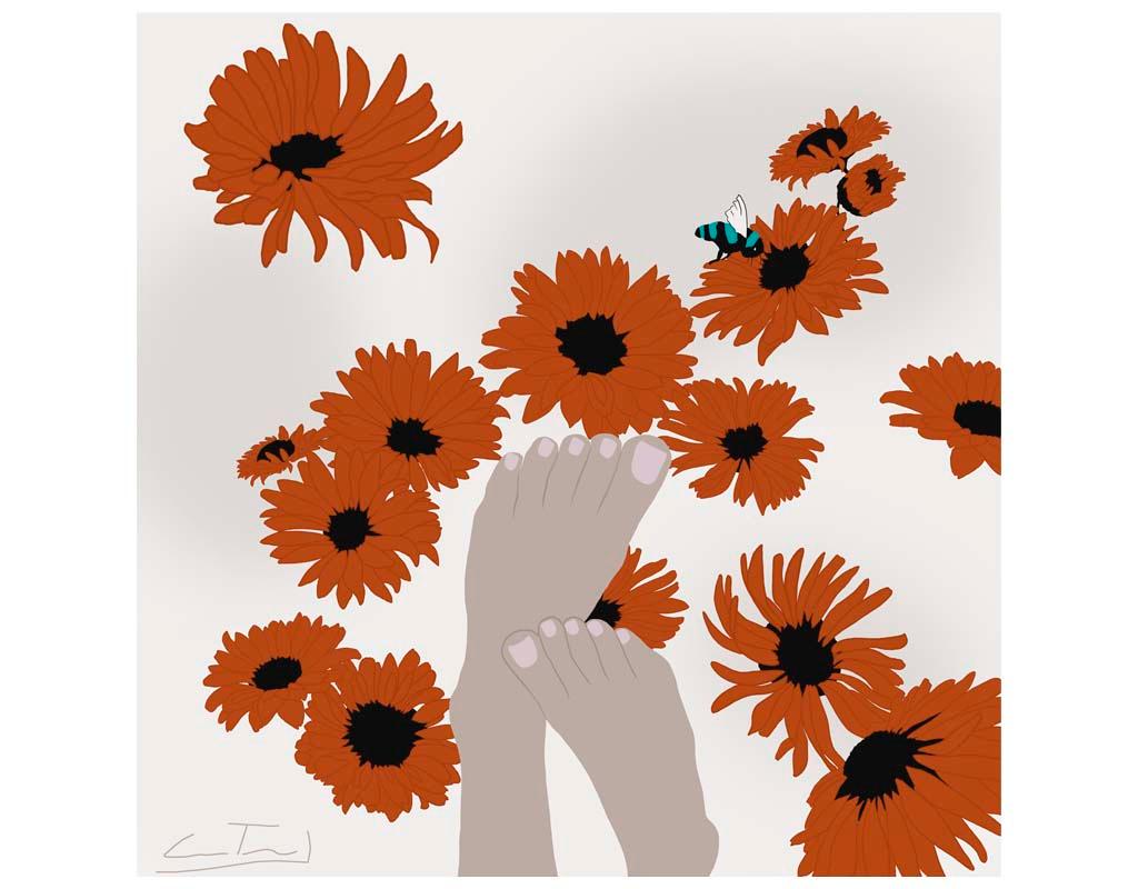 Cristina Torrecilla Still-Life - Still life with flowers, feet and bee