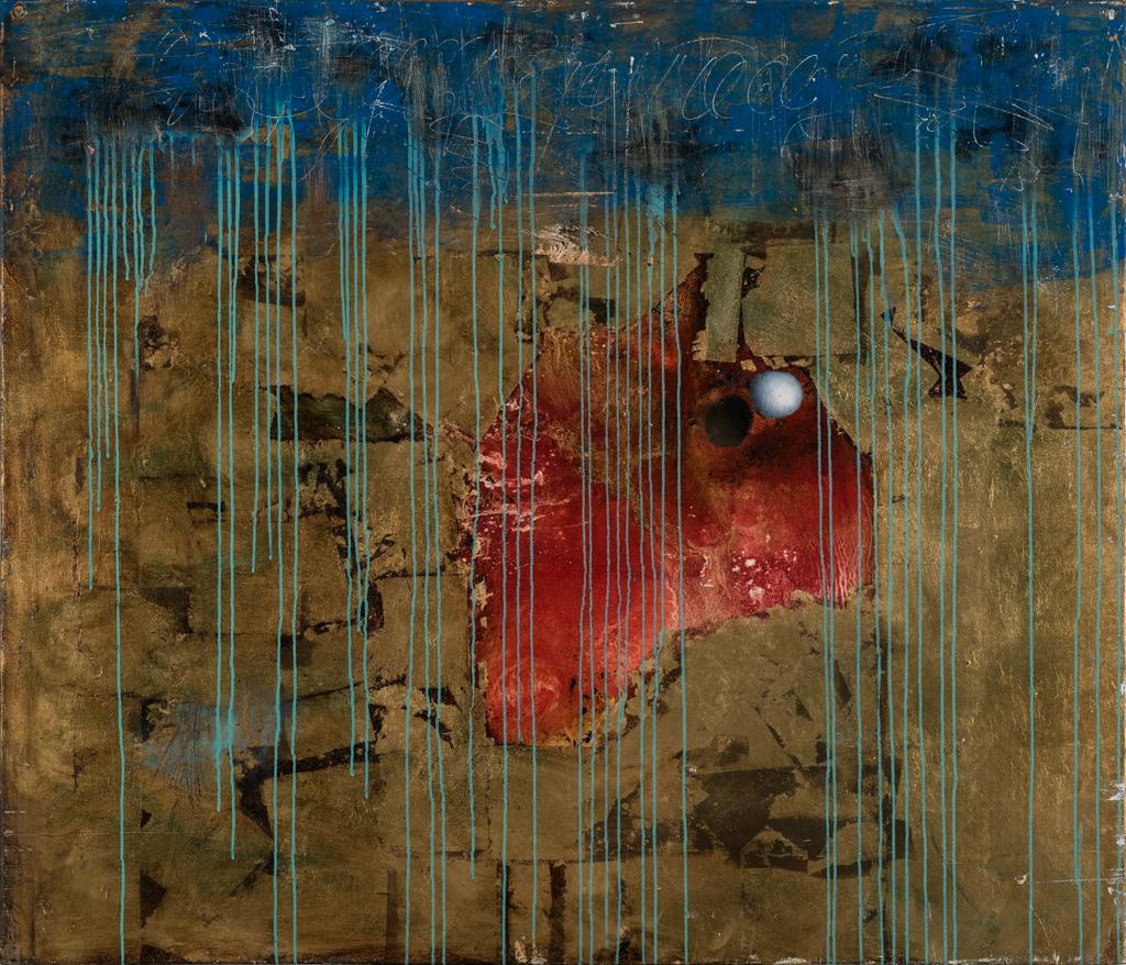 ""Lumiere Dore" Asiatische Kunst, Blattgold, Blau, Rot, Abstrakte Kunst. – Mixed Media Art von Alejandro Hermann