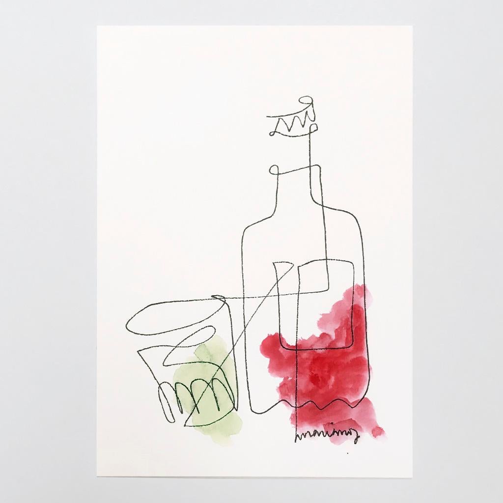Mariano Martín Figurative Art - Mariano's things 03 Bottle Glass Mariano Martin Watercolor Paper Drawing