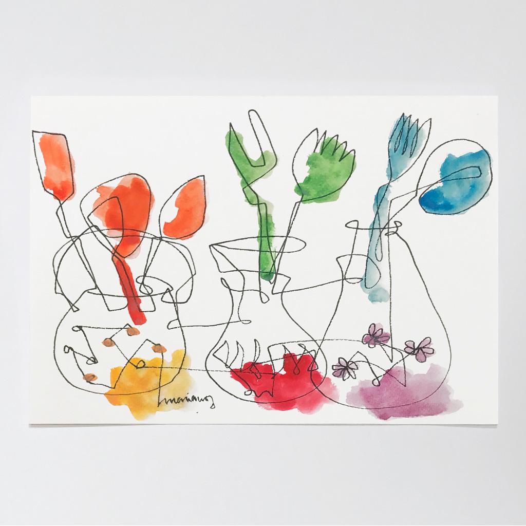 Mariano's Things 04 Flower Pot Cutlery Watercolor Paper Drawing Mariano Martin