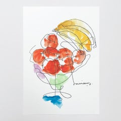 Mariano's Things Colorful Fruit Bowl Watercolor Drawing Mariano Martin