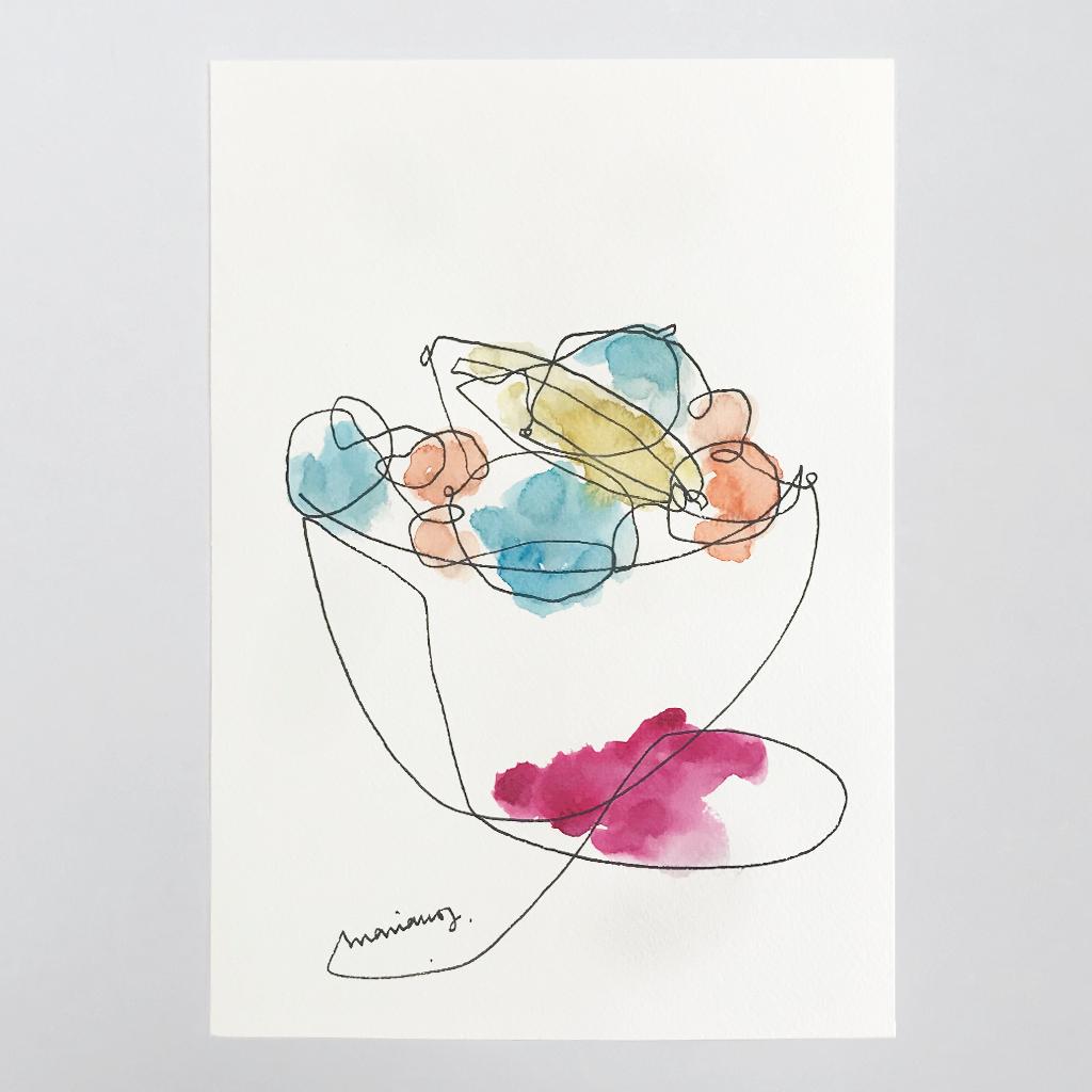 Mariano's Things Fruit Bowl Watercolor Drawing Mariano Martin