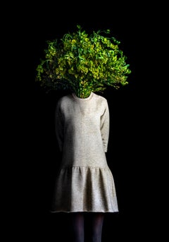 Roots Nº 15 Green Bouquet Wood Surrealist Portrait Miguel Vallinas