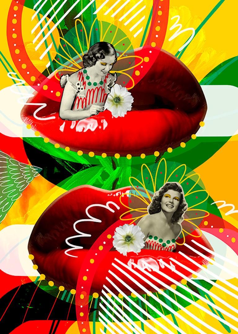 Me vuelvo a acordar de ti Red Lips Green Peperina Magenta Women Collage Vintage