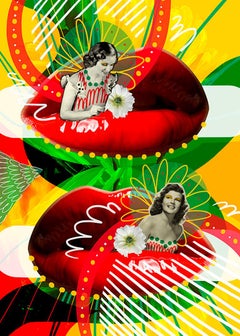 Me vuelvo a acordar de ti Red Lips Green Peperina Magenta Women Collage Vintage