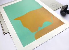 Cat and Mouse Orange Green Paper Serigraphy Guillermo Leal