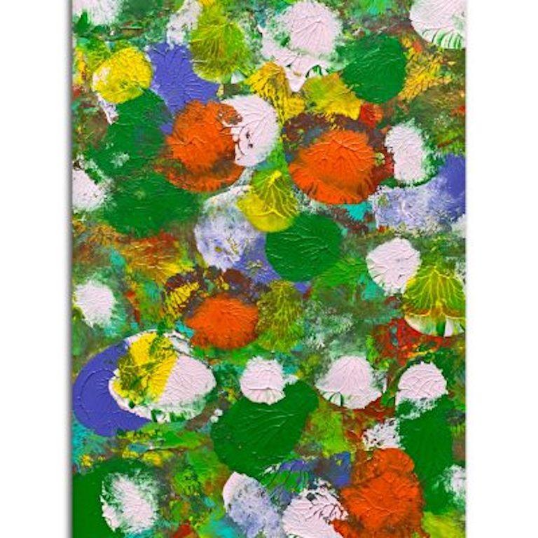 Luigi Rodriguez Abstract Painting - Wildflower Nº 23 cavas flowers Luigi Rodríguez green orange pink Boxing action