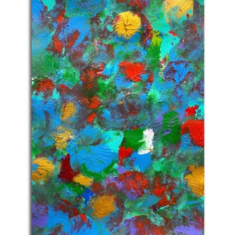 Luigi Rodriguez Abstract Painting - Wildflower Nº 20 canvas boxing Luigi Rodríguez green blue yellow action fun