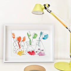 Mariano's Things 04 Flower Pot Cutlery Watercolor Paper Drawing Mariano Martin