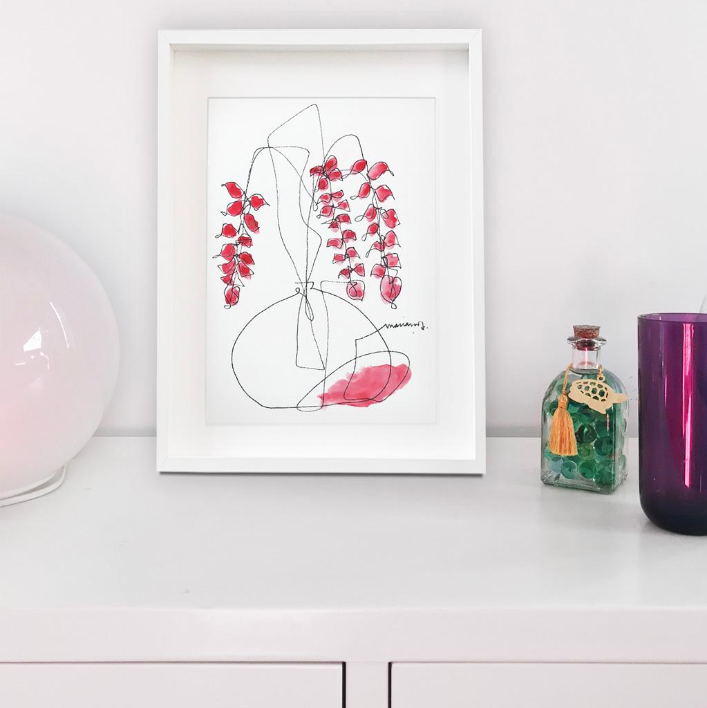 Mariano's Things 05 Mariano Martin Vaso di fiori rosa Disegno ad acquerello - Art di Mariano Martín