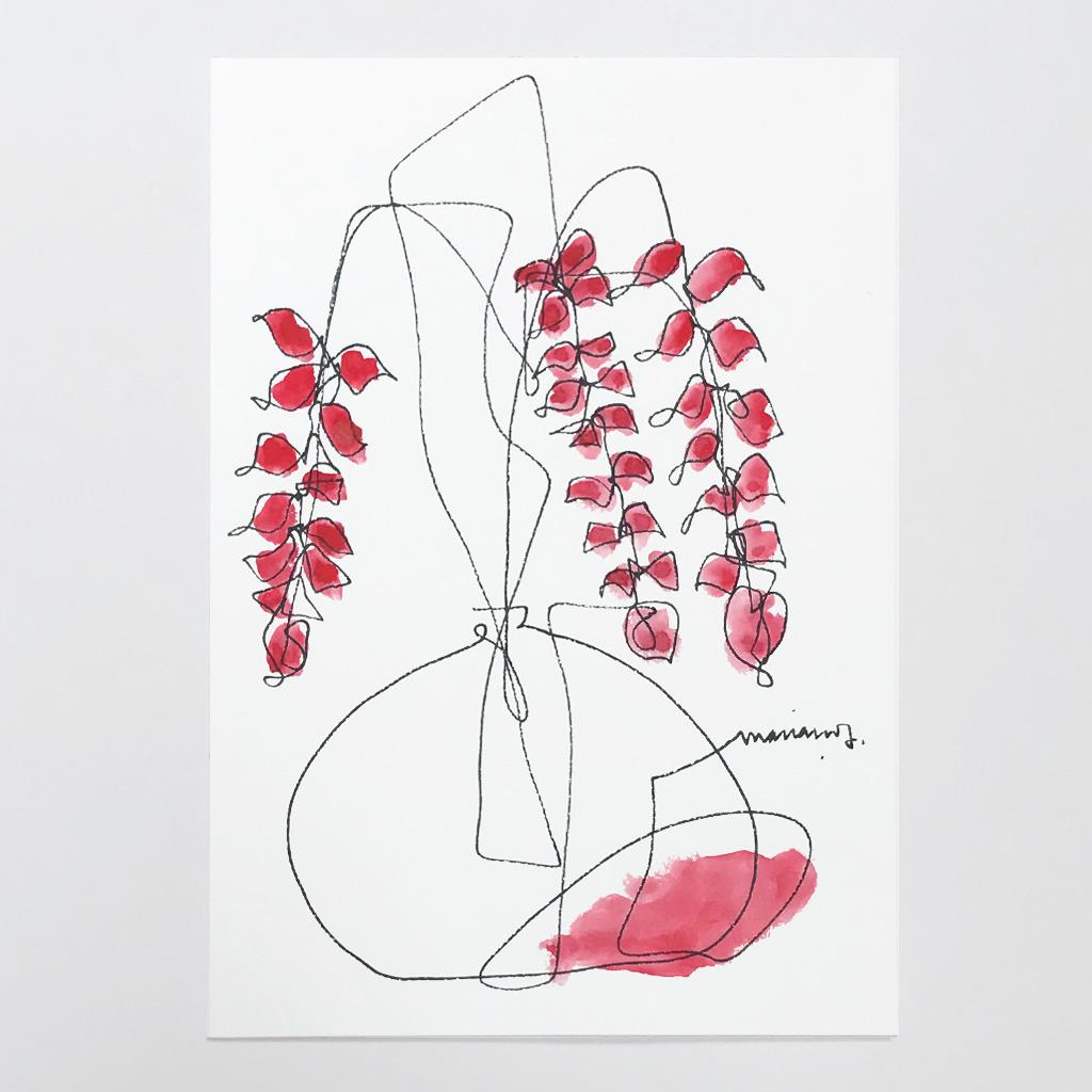 Mariano's Things 05 Mariano Martin Vaso di fiori rosa Disegno ad acquerello - Figurative Art Grigio di Mariano Martín