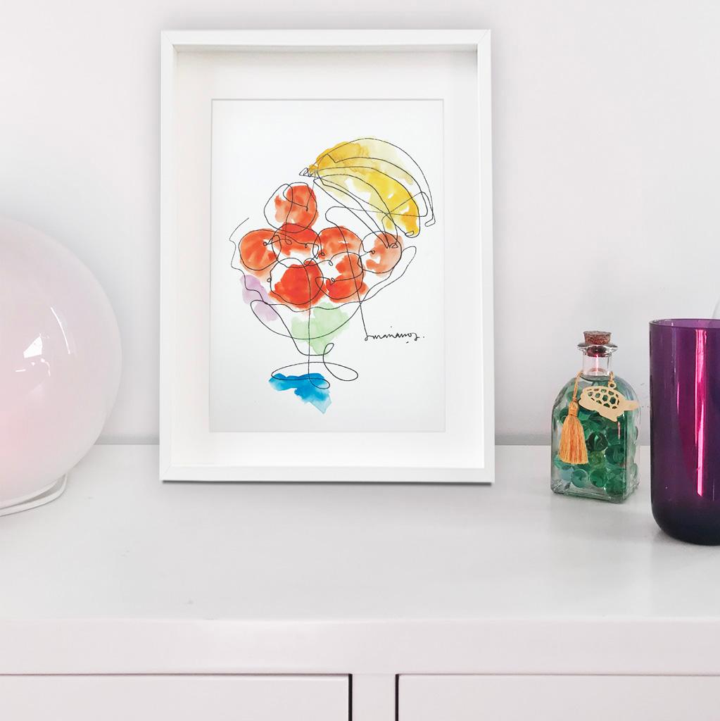 Mariano's Things Colorful Fruit Bowl Watercolor Drawing Mariano Martin - Art by Mariano Martín