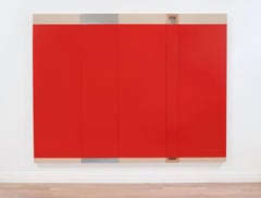 MAX ESTENGER Red (five panels), 2017 Oil on canvas, Stainless Steel clear vinyl
