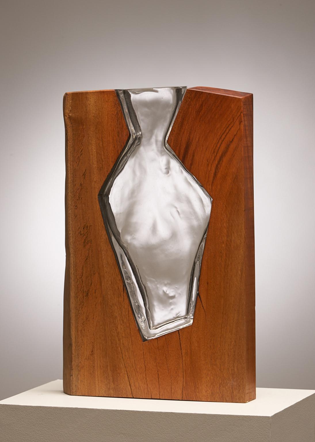 Hand Blown Clear Glass with Live Edge Wood "Vase" Sculpture, Scott Slagerman - Mixed Media Art by Scott Slagerman and Jim Fishman