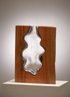 Hand Blown Clear Glass with Live Edge Wood  "Vase" Sculpture, Scott Slagerman