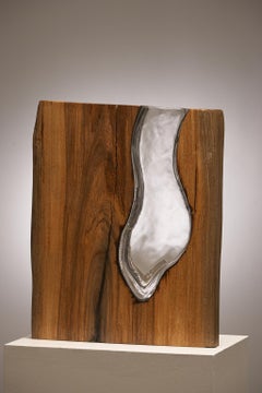 Hand Blown Clear Glass with Live Edge Wood Vase Sculpture, Scott Slagerman